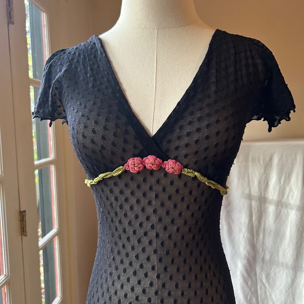 ***SOLD***Vintage Betsey Johnson New York Pink Embroidered Swiss Dot Dress - Picture 5 of 9